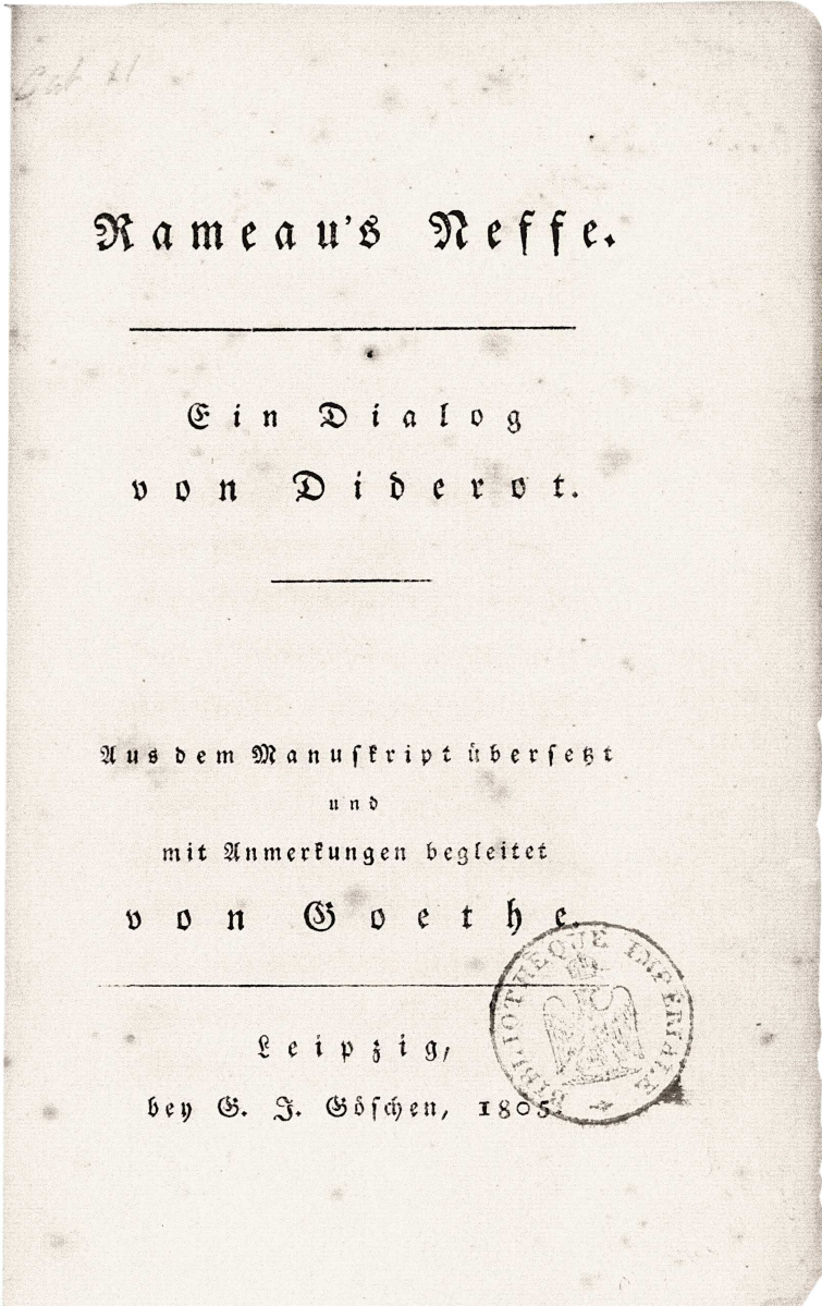 Le neveu de Rameau, traduction en allemand de Goethe, page de couverture